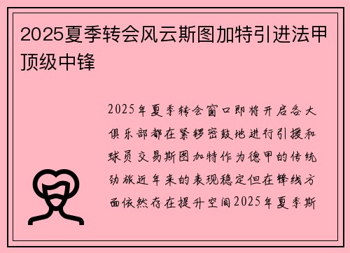 2025夏季转会风云斯图加特引进法甲顶级中锋