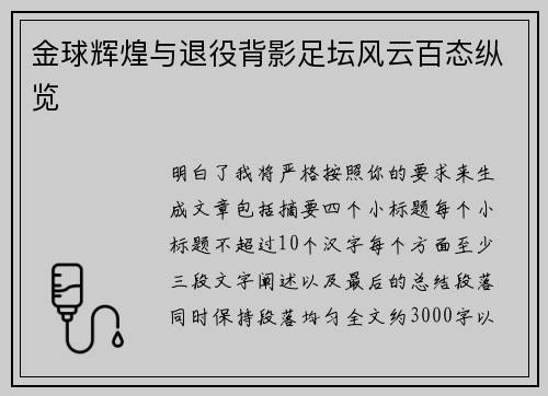 金球辉煌与退役背影足坛风云百态纵览